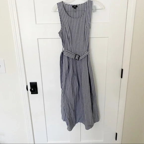 Massimo | Dresses | Blue And White Striped Midi Dress With Belt Size Xs |  Poshmark